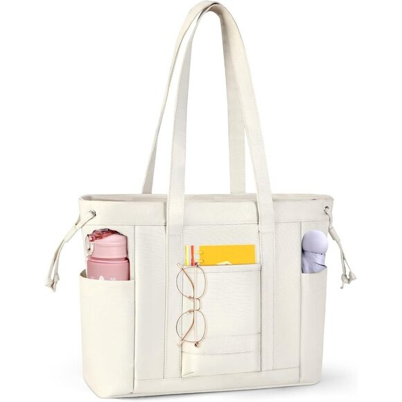 Canvas Tote Bags for Women, Waterproof College Tote with Zipper & Compartments - Picture 1 of 8